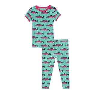 Kickee Pants Toddler Glass Rainbow Trout Short Sleeve Pajama Set, 2T